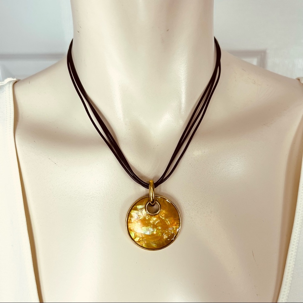LIA SOPHIA layered warm Gold crackle pendant necklace Multi strand necklace - Picture 5 of 5